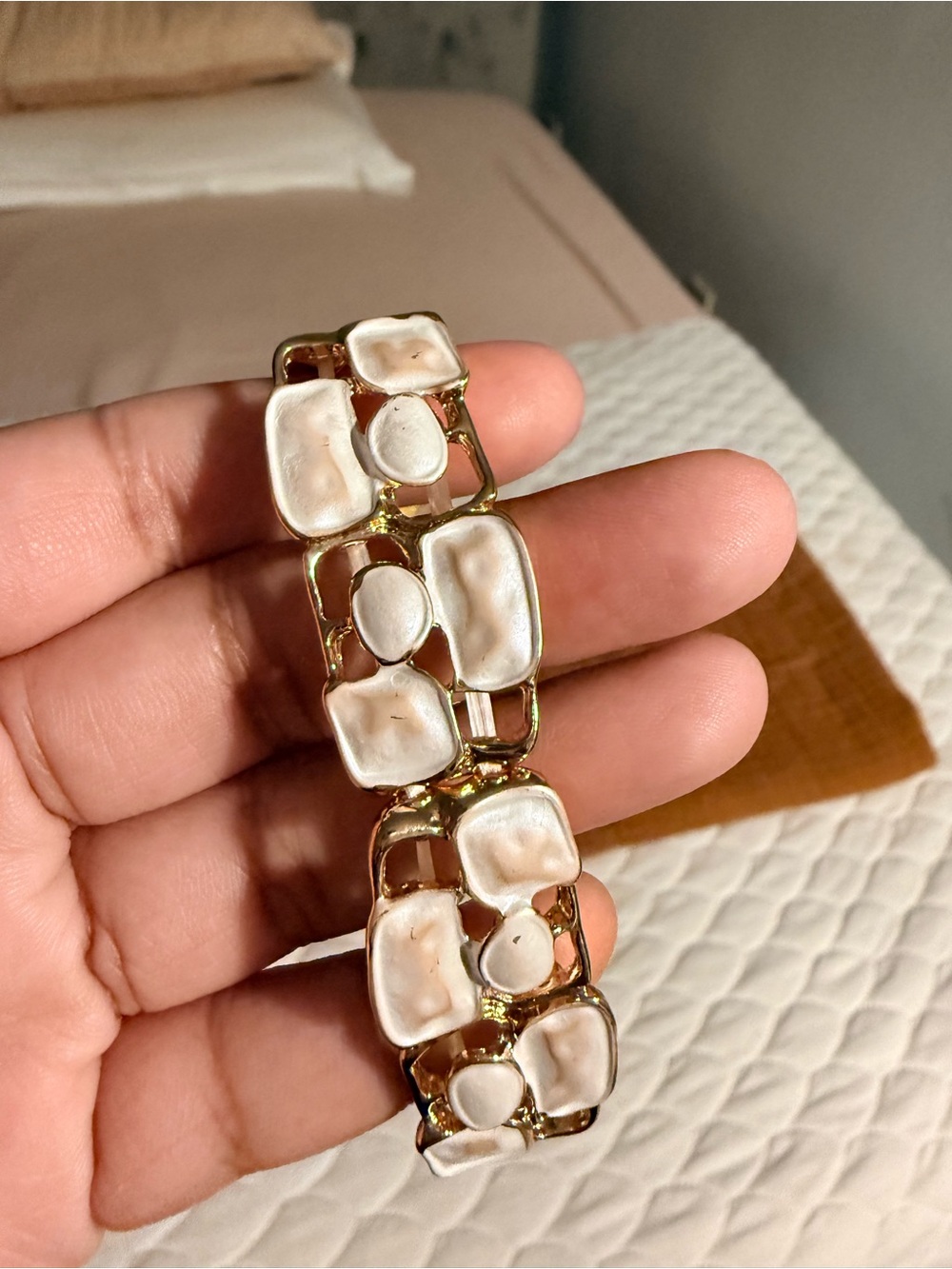 Gold and White Pearl-Link Statement Bracelet